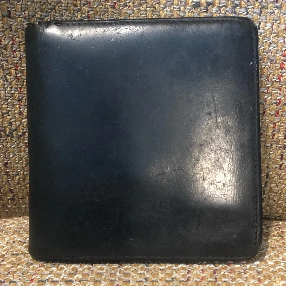 CARTIER Black Leather Sapphire Gold Bifold Wallet Coin Pocket Made In France